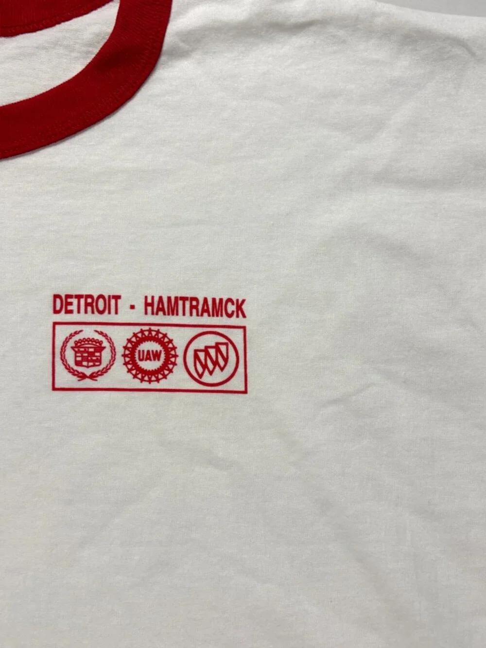 Vintage Detroit Hamtramck Cadillac UAW Buick Ringer Shirt Union Sz XL Deadstock - Picture 2 of 6